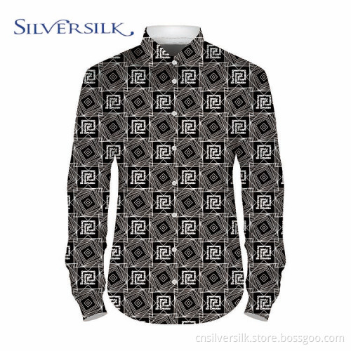 Polyester bedrucktes klassisches Langarm-Männer-Custom-Shirt